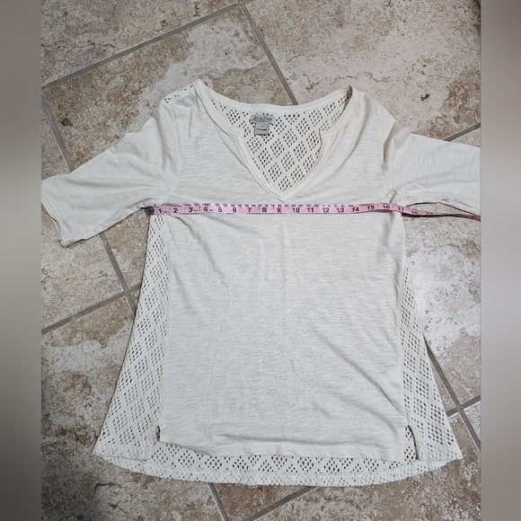 Lucky Brand Cream Lace Crochet Back V-Neck Knit Top Small Boho Festival Tee Y2K - Picture 5 of 6